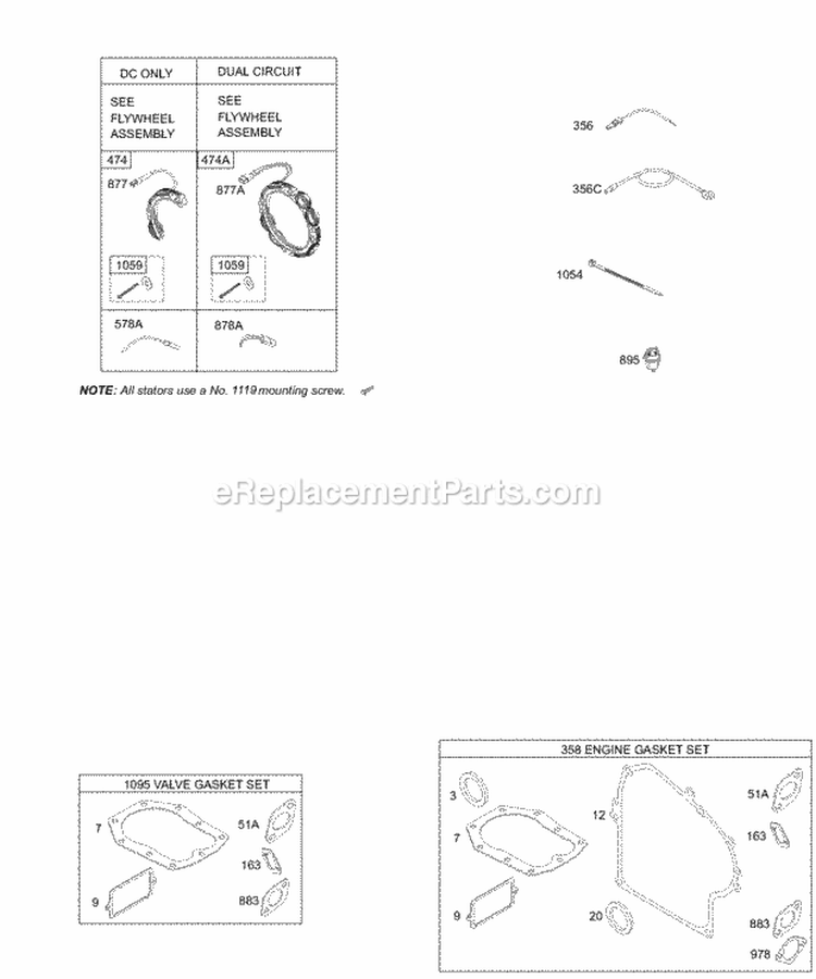 Alternators-EngineValve Gasket Kits Diagram and Parts List for 197412-1124-E2  Briggs and Stratton Engine